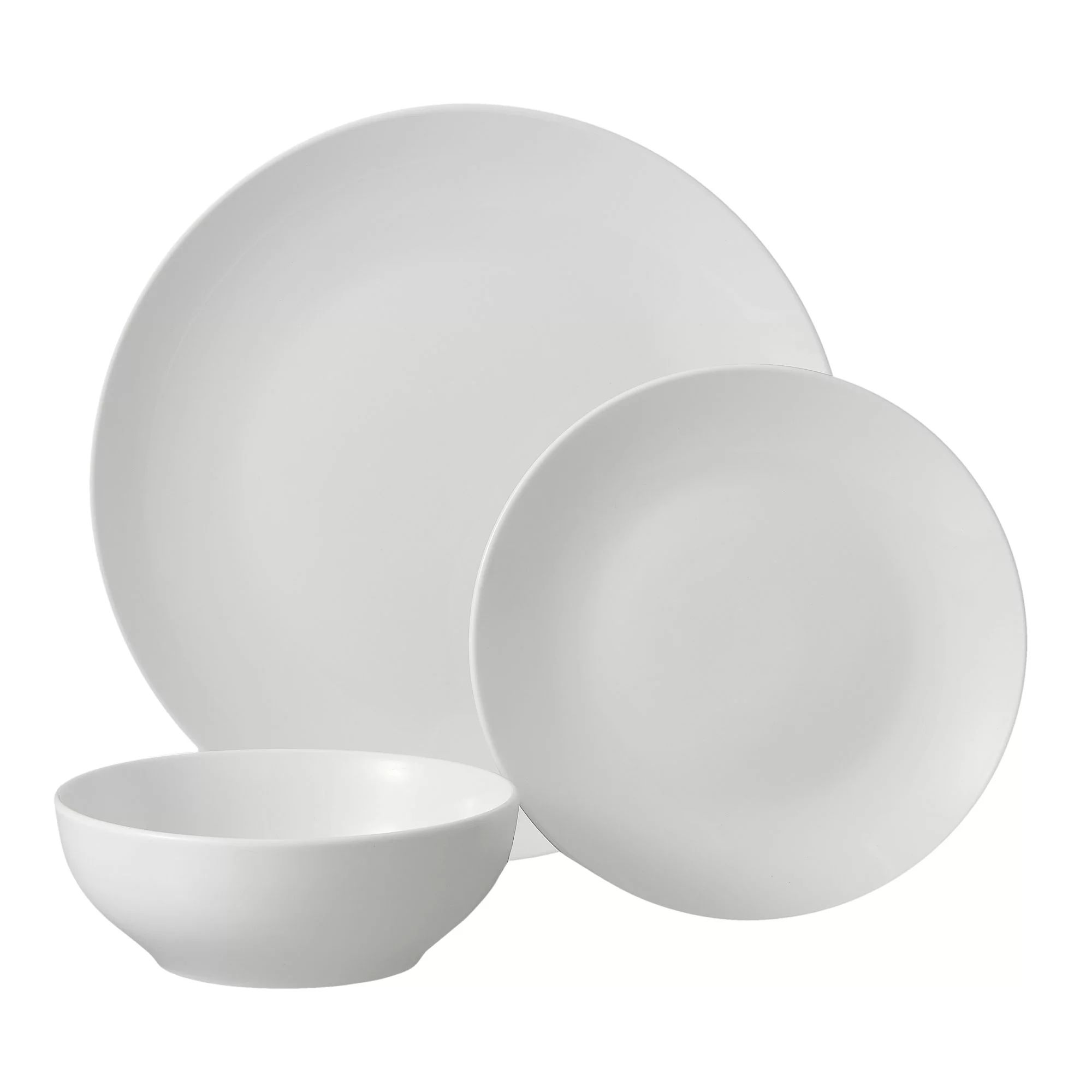 Mainstays Glazed White Stoneware Dinnerware Set, 12-Pieces - Walmart.com | Walmart (US)