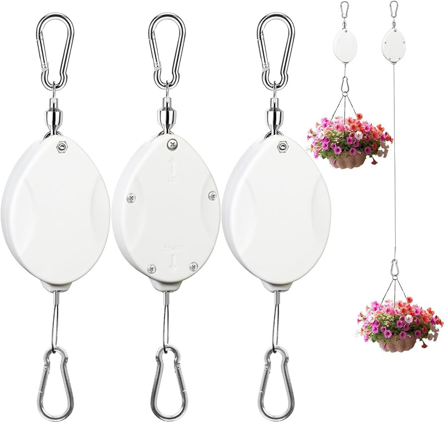 3 Pcs Upgraded Heavy Duty Retractable Plant Hanger,Plant Pulleys for Hanging Plants,Easy to Raise... | Amazon (US)