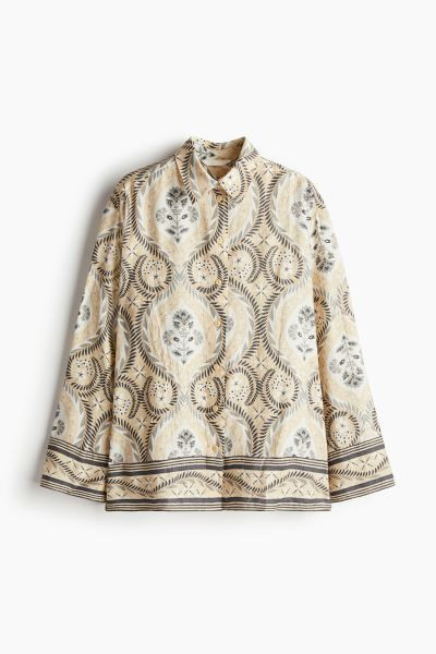 Loose-fit Shirt - Long sleeve - Regular length - Beige/patterned - Ladies | H&M US | H&M (US + CA)