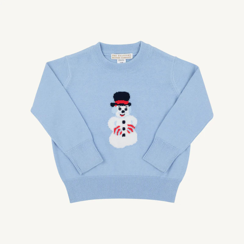 Isaac's Intarsia Sweater - Beale Street Blue with Snowman Intarsia | The Beaufort Bonnet Company
