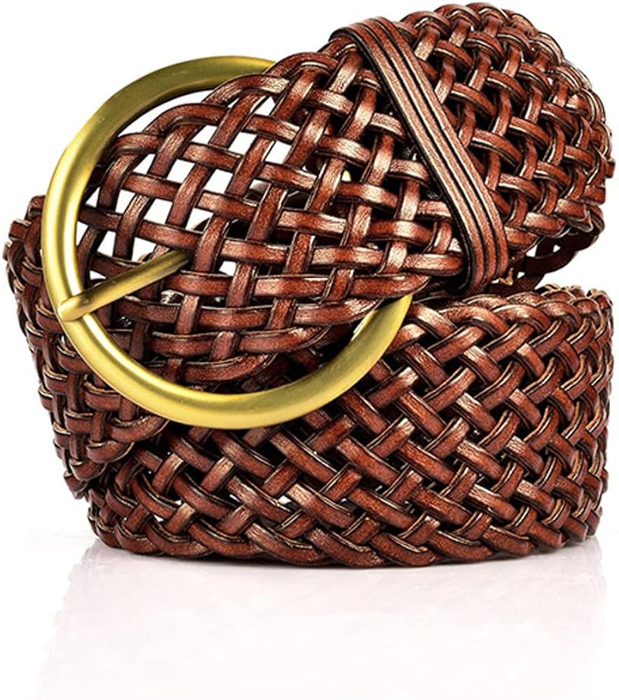 ANNULOYA 2 Inch Wide Leather Braided Belts for Women 100% Hand Made Soft Woven Waistbands with Ro... | Amazon (US)