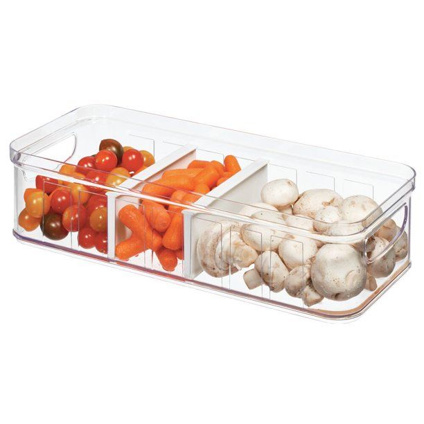 iDesign Stackable Refrigerator and Pantry Large Divided Bin, BPA Free Plastic, Clear and White | Walmart (US)