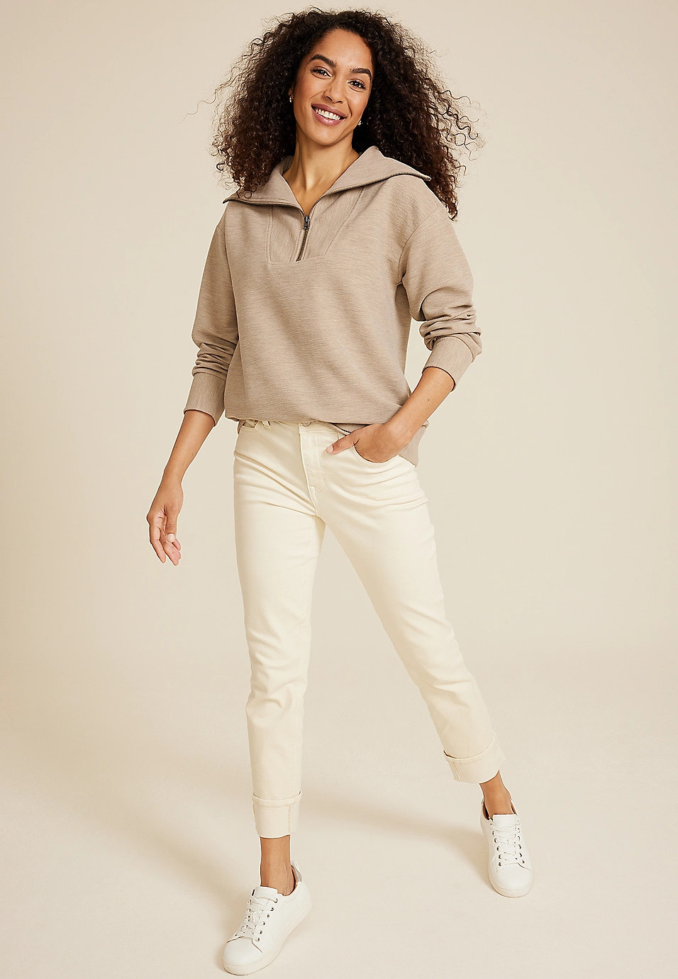 Ribbed Knit Shawl Collar Tunic Sweatshirt | Maurices