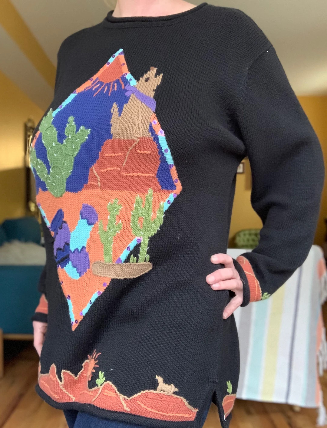 Vintage Coyote Wolf Cactus Southwestern Themed Knit Sweater by - Etsy | Etsy (US)