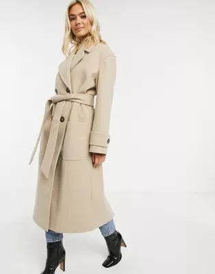 ASOS DESIGN belted luxe maxi coat in camel | ASOS (Global)
