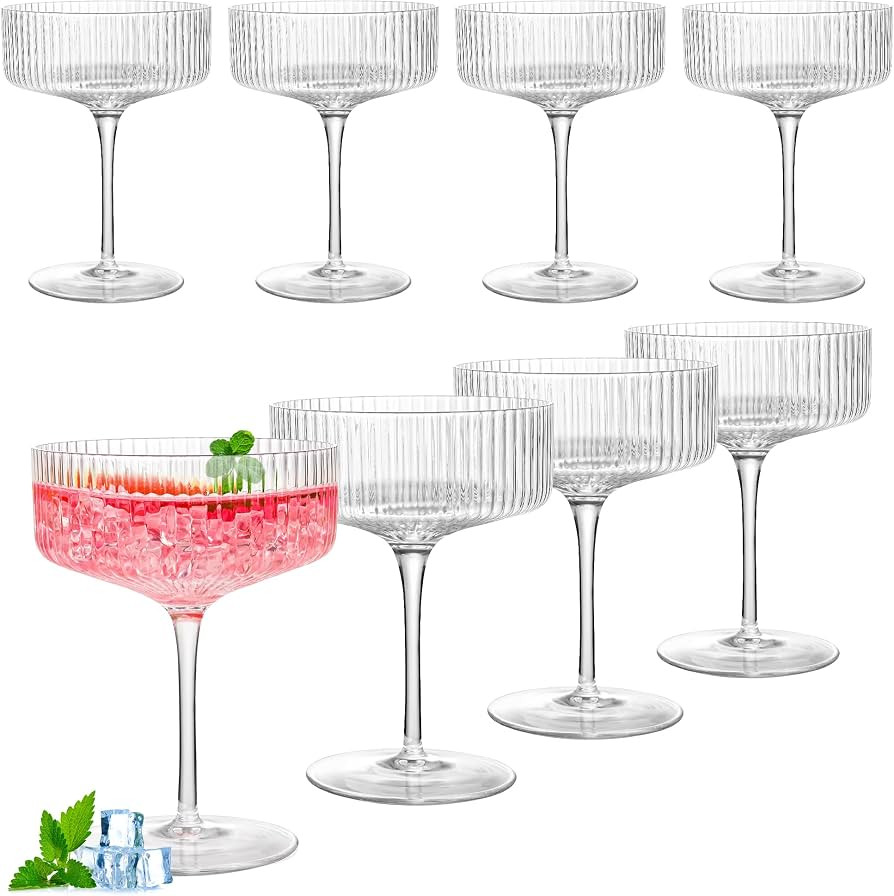 Vintage Martini Glasses Set of 8, 10 oz Ribbed Coupe Glasses for Wine, Cocktail, Bar, Margarita, ... | Amazon (US)