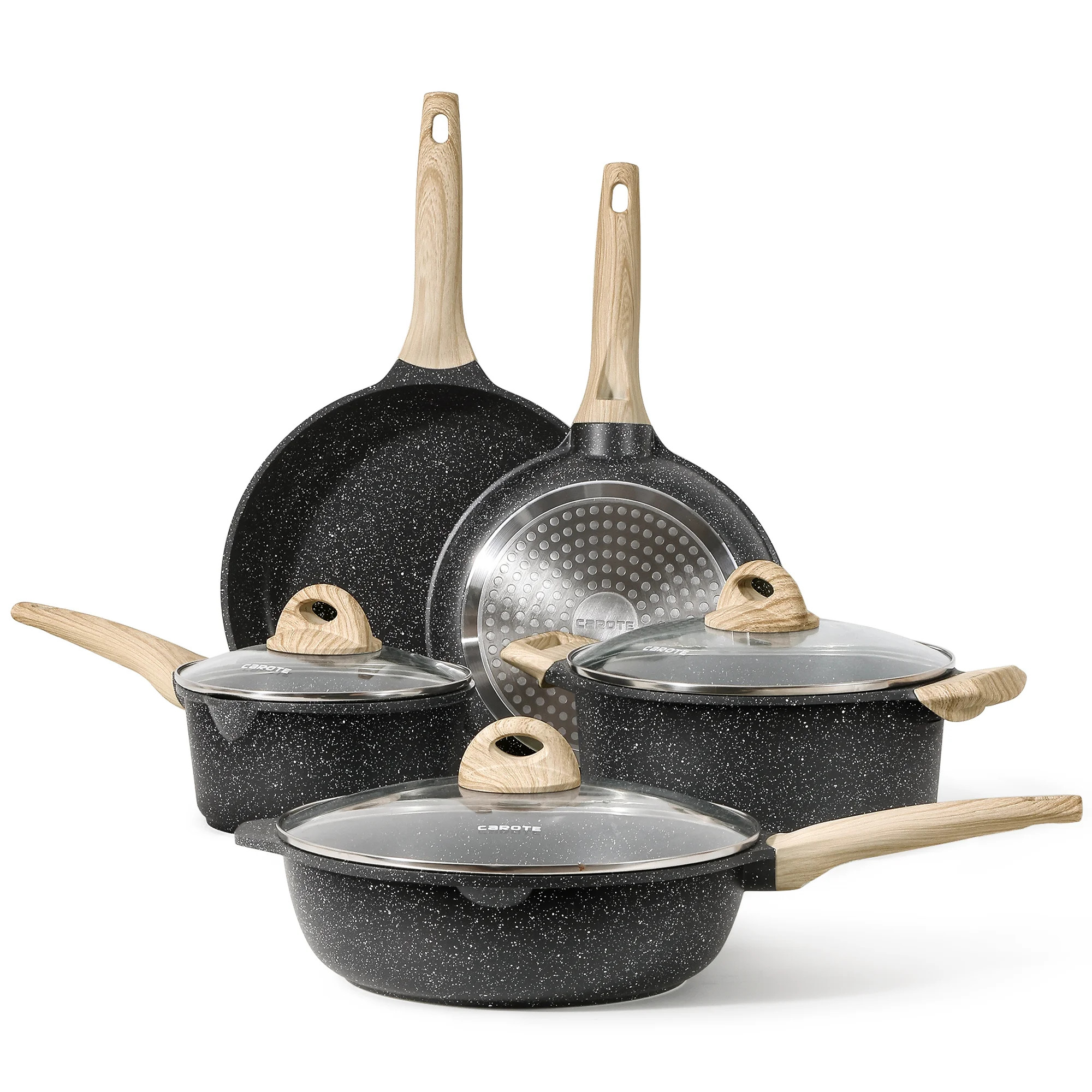 Carote Nonstick Pots and Pans Set, 8 Pcs Granite Stone Kitchen Cookware Sets (Black) - Walmart.co... | Walmart (US)