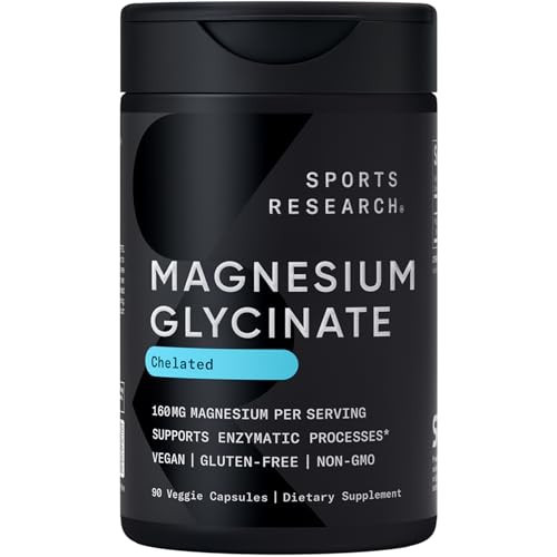 Sports Research® Magnesium Glycinate - Supports Restful Sleep & Enzymatic Processes - 160 mg Chelated Magnesium - Vegan Capsule - 90 Count | Amazon (US)