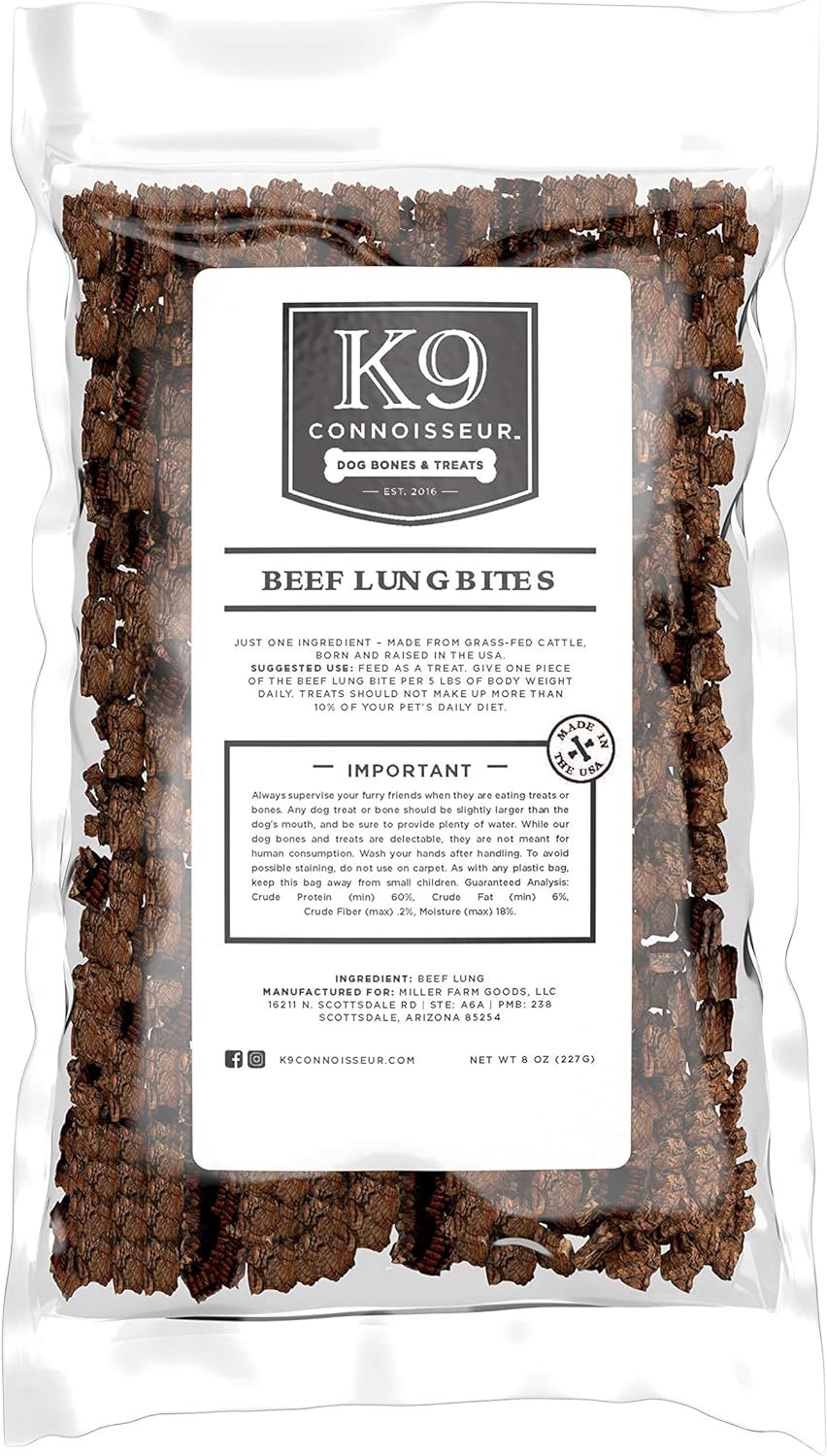 Amazon.com : K9 Connoisseur Low to Odor Free Slow Roasted Beef Lung Bites for Dogs Made in USA Gr... | Amazon (US)