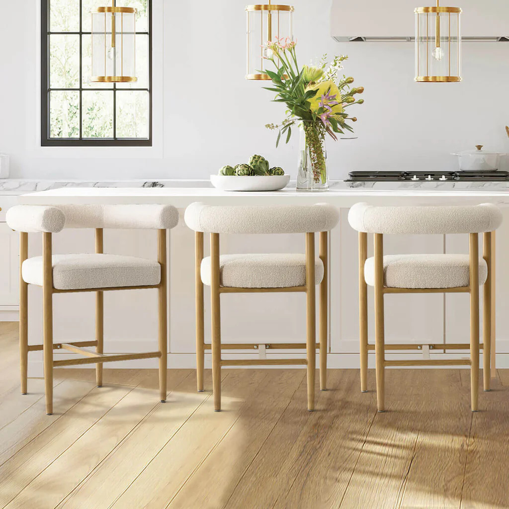 Melbourne 24" Boucle Counter Stool with Arms (Set of 3) | Pop Maison