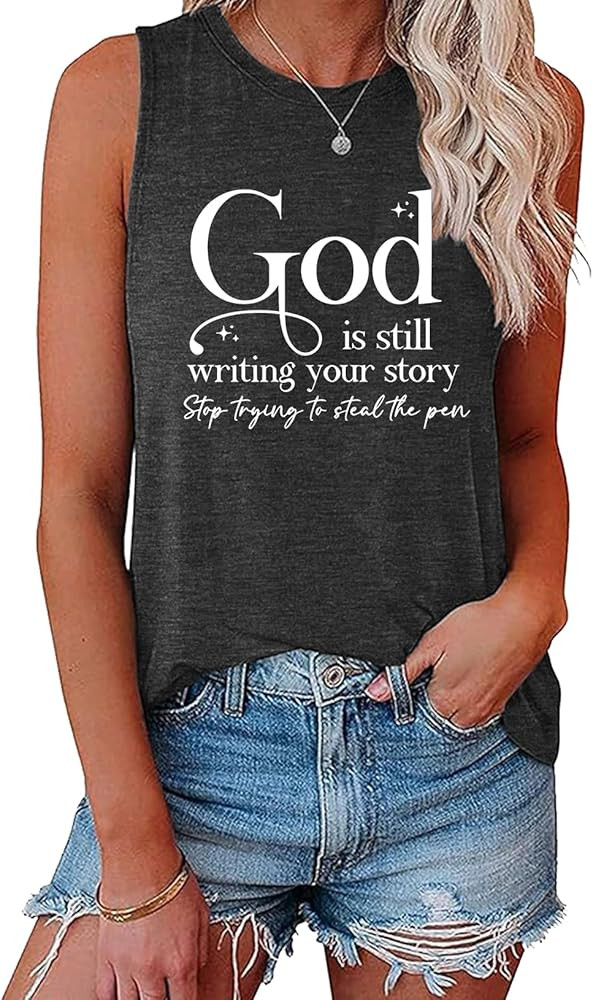 BLACKOO Women's Graphic God is Still Writing Your Story Graphic Tank Tops | Amazon (US)