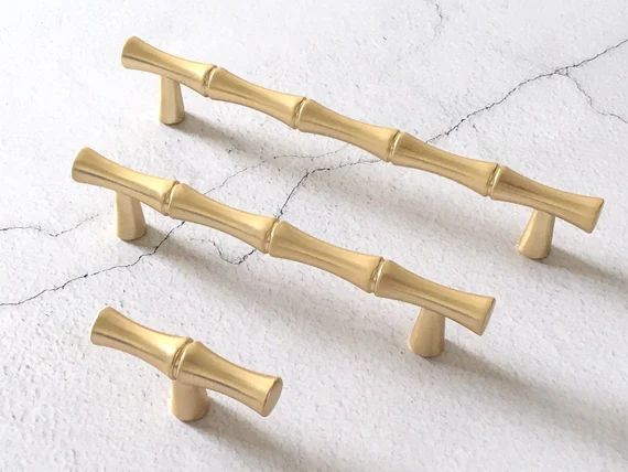 3.75" 5" Gold Bamboo Drawer Pull Dresser Pulls Handles Satin Gold Bamboo Knob Cabinet Knobs Handl... | Etsy (US)