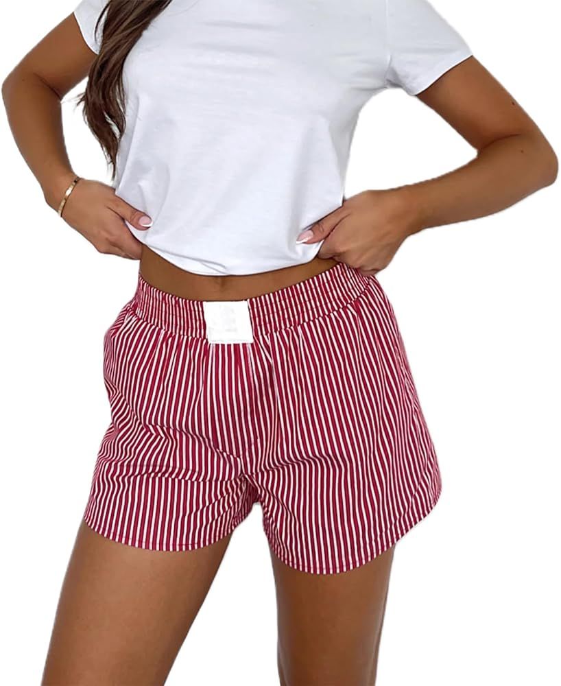 Y2k Women Plaid Lounge Shorts Botton Roll Hem Mini Shorts Loose Fit Micro Gingham Boxers Bottom P... | Amazon (US)