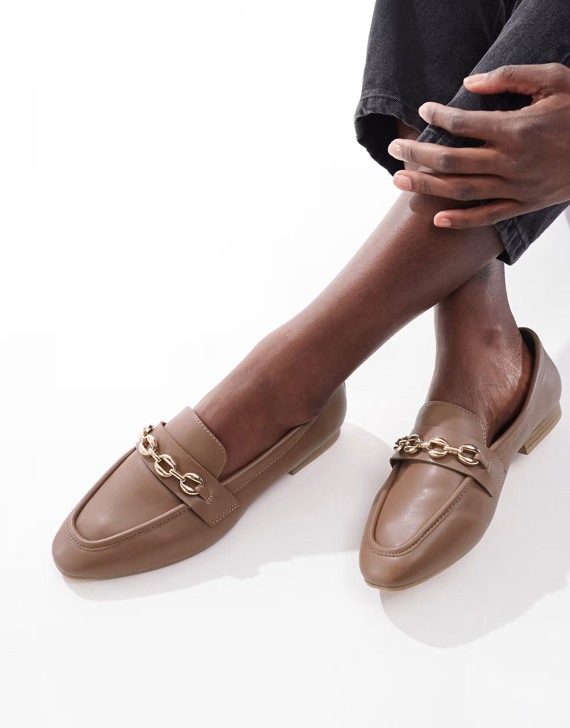 ASOS DESIGN Wide Fit Macaroon chain loafer in Tan | ASOS (Global)
