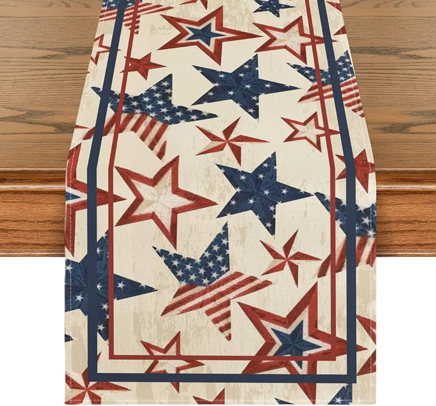 Artoid Mode The Stars and Stripes Patriotic 4th of July Table Runner, Memorial Day Kitchen Dining... | Amazon (US)