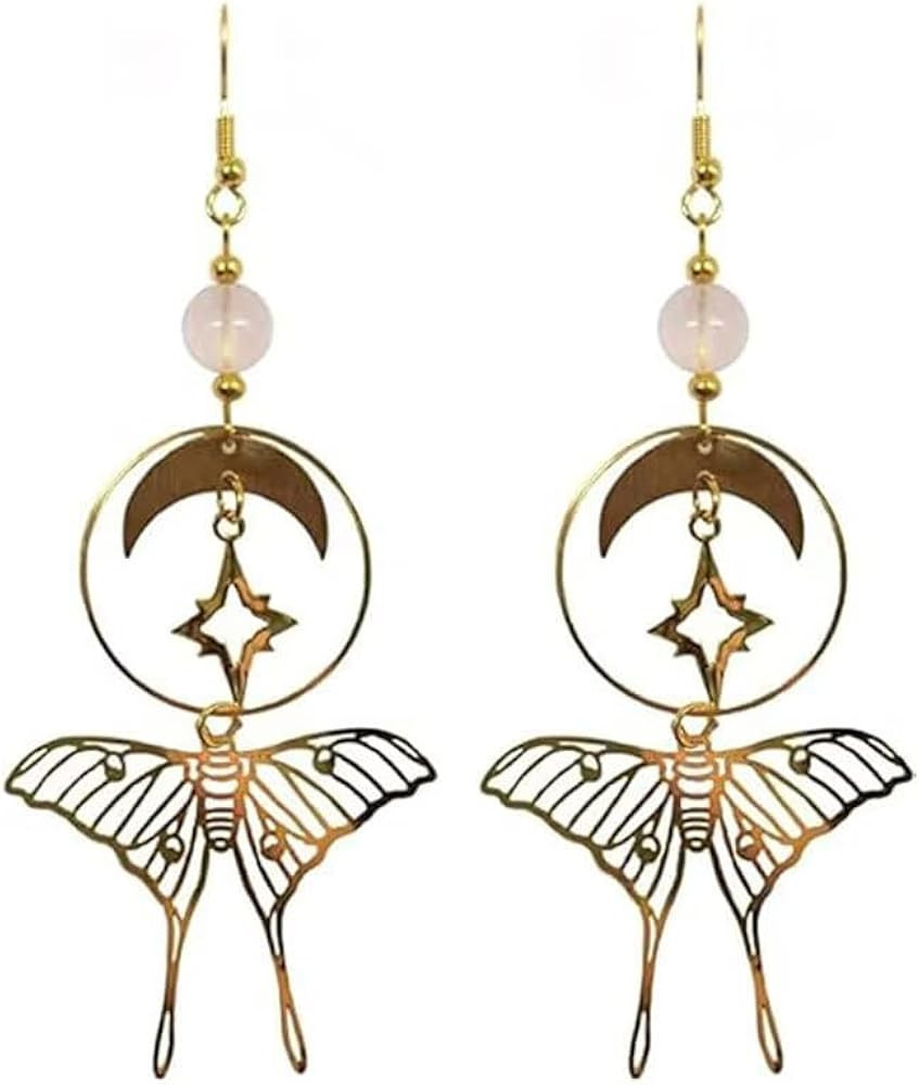Gothic Vintage Butterfly Earrings, Sun and Moon Earrings for Women, Luna Moth Earrings, Long Dang... | Amazon (US)