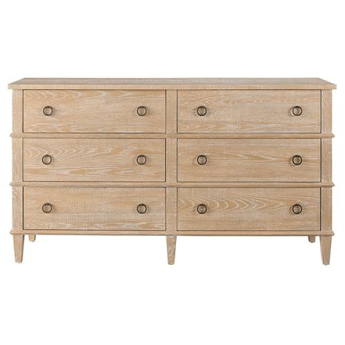 Marrie French Country Light Brown Oak Wood 6 Drawer Double Dresser | Kathy Kuo Home