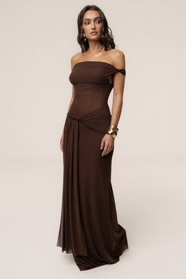 Brown Serenity Drape Gown | JLUXLABEL US