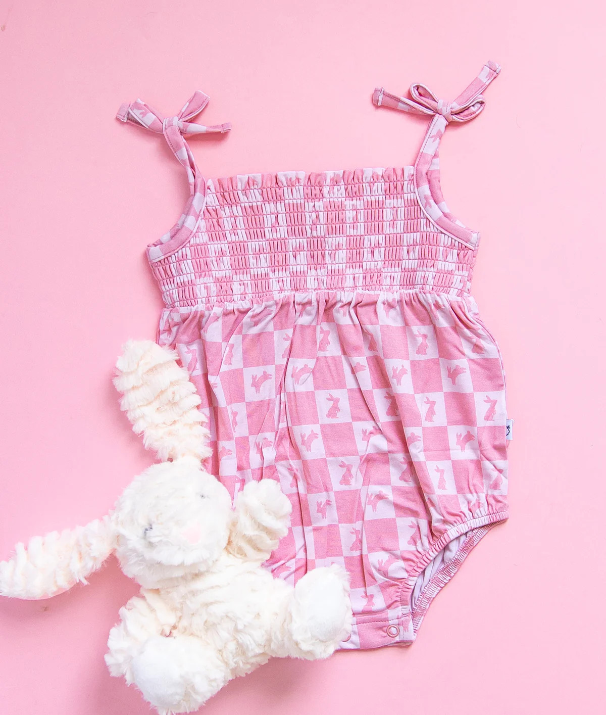 HOPPITY BLUSH CHECKERS DREAM BUBBLE ROMPER | Dream Big Little Co.