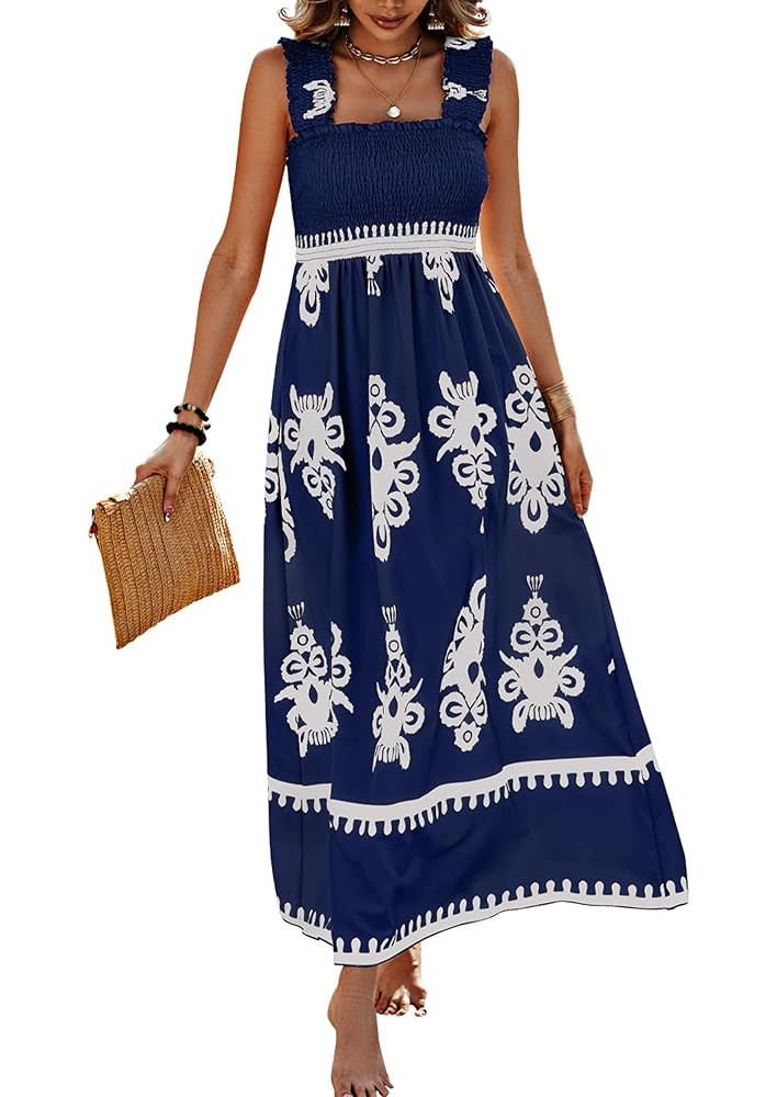 PRETTYGARDEN Womens Summer Boho Maxi Dress 2025 Casual Sleeveless Square Neck Floral Aline Smocke... | Amazon (US)