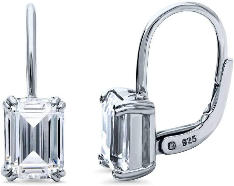 BERRICLE Sterling Silver Solitaire 2.4 Carat Emerald Cut Cubic Zirconia CZ Anniversary Leverback ... | Amazon (US)