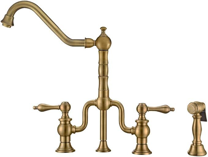Whitehaus WHTTSLV3-9771-NT-AB Twisthaus + Kitchen Faucet, Large, Antique Brass | Amazon (US)