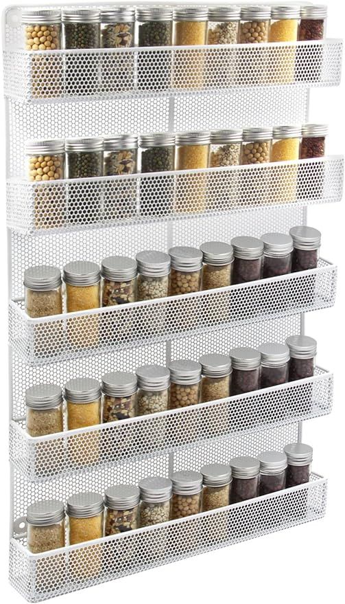 TQVAI 5 Tier Wall Mount Spice Rack Organizer Kitchen Spice Storage Shelf - Made of Sturdy Punchin... | Amazon (US)