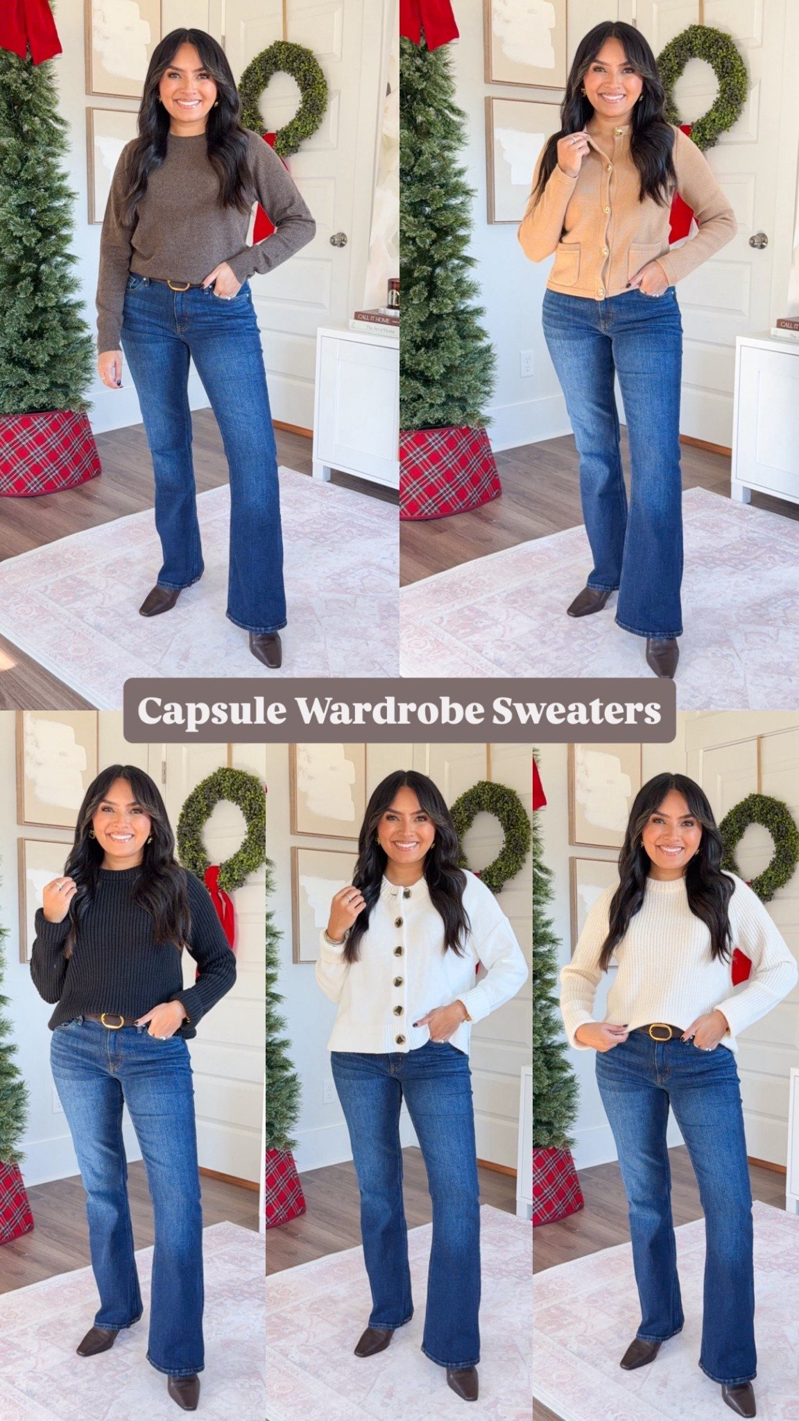 Capsule Wardrobe Sweaters!
For reference: I’m 5’0, 32b bra size, and 2/26 in bottoms, pear shaped. 
*Everything I share is unaltered! TTS means true to size. Between size 5-6.6 in shoes

All sweaters size xs TTS
Midnight blue flarejeans size 26, 30” inseam TTS
Brown belt size 27-31”
Brown leather boots size 5.5 TTS

Sweater colors in order:
Brown
Camel
Black
Ivory
Ivory 

capsule wardrobe sweaters
winter capsule wardrobe
fall capsule sweaters
petite capsule wardrobe
petite sweaters
elevated basics
classic sweaters
timeless wardrobe staples
cashmere sweaters
cotton sweaters
cardigan outfit ideas
neutral sweaters
cozy chic outfits
minimalist wardrobe
everyday essentials
Rachel Miranda Blog
Honeysweetpetite
Cyber monday
Black friday


#LTKFindsUnder100 #LTKGiftGuide #LTKPetite