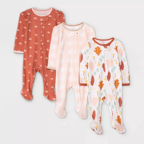 Baby Girls' 3pk Fall Sleep N' Play - Cloud Island™ Coral | Target