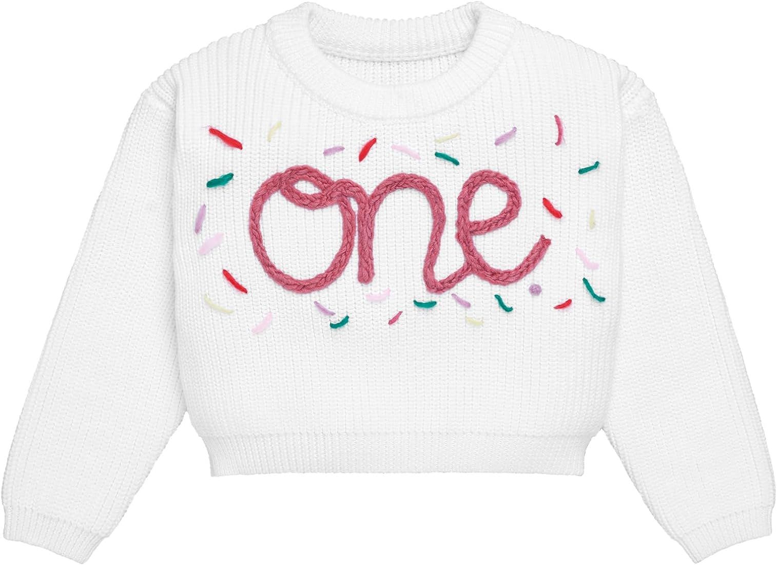 Baby Girl Boy Knit Sweater Crewneck Long Sleeve Pullover Top First Birthday Cake Smash Fall Winte... | Amazon (US)