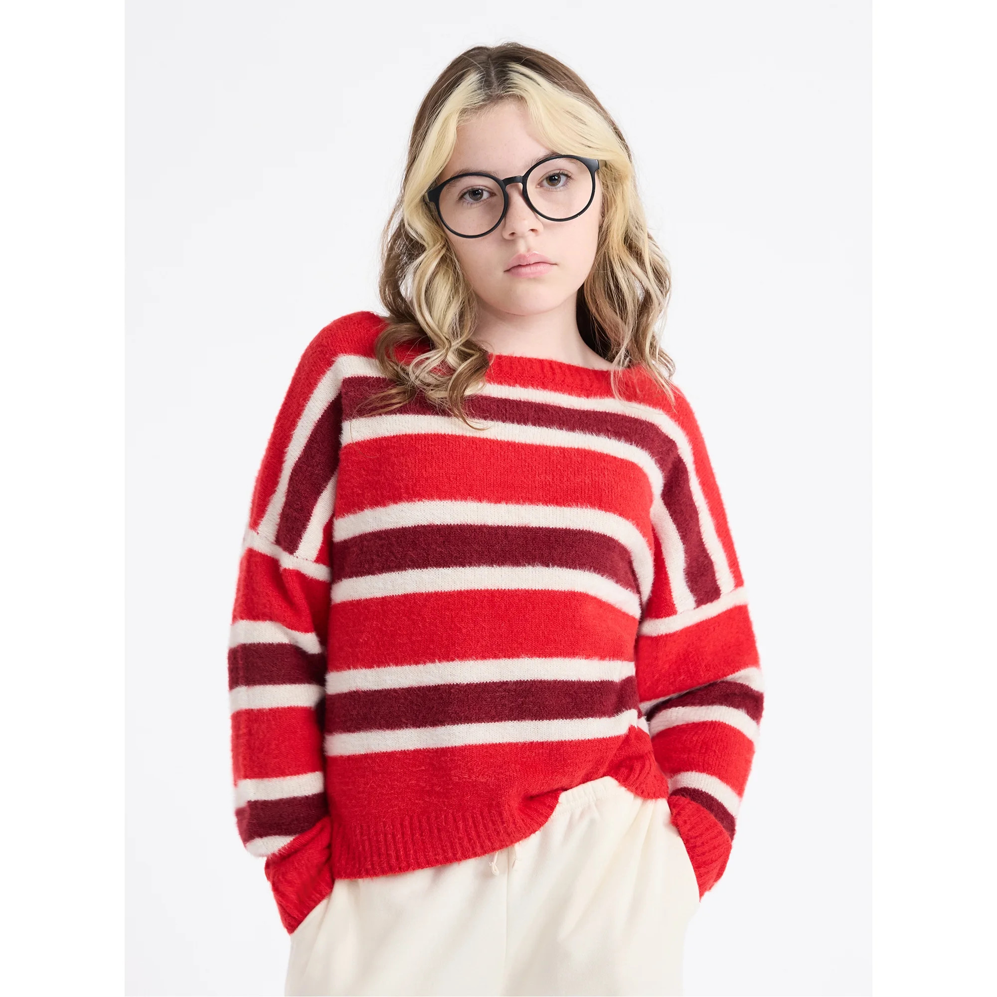 Weekend Academy Girls Striped Sweater with Long Sleeves, Sizes 4-18 | Walmart (US)