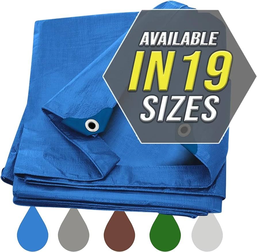Large Waterproof Tarp Thick Poly Tarpaulin Ideal for Canopy Tents, Boats, RV or Pool Covers - Mul... | Amazon (US)