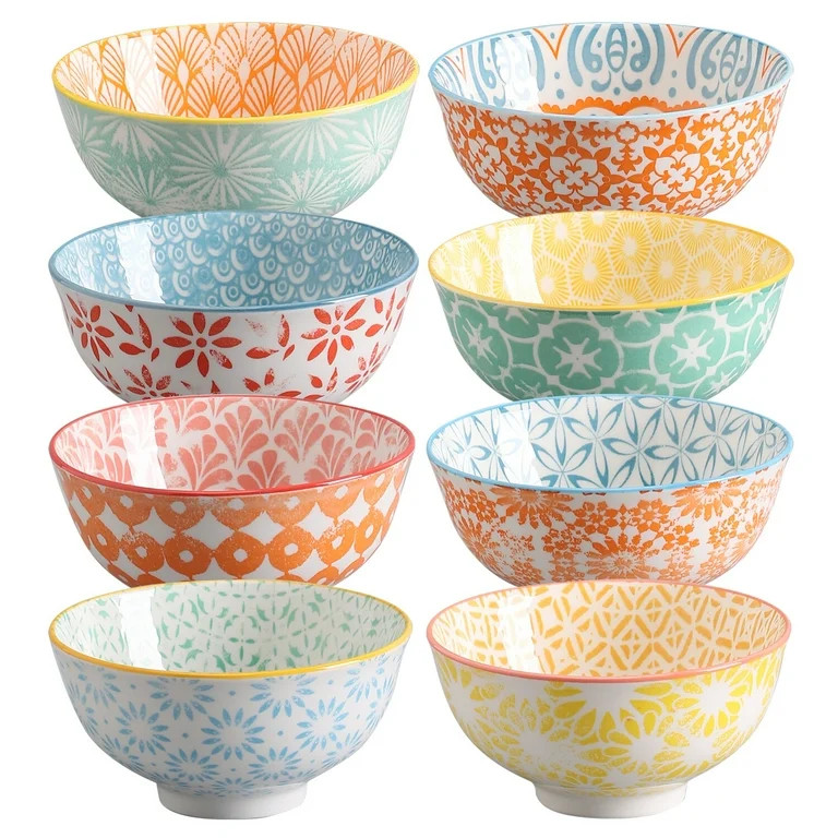 Ceramic Bowls, 10 Ounce Soup Bowls, Set of 8 Ice Cream Bowls for Kitchen, Small Colorful Bowls, D... | Walmart (US)
