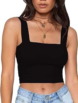 Women Summer Basic Crop Top Solid Sleeveless Stretch Crop Vest Square Neck Slim Crop Tank Top | Amazon (US)