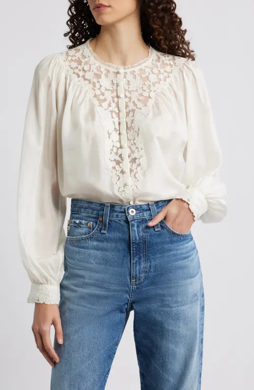 LoveShackFancy Carine Top in Ivory at Nordstrom, Size Large | Nordstrom
