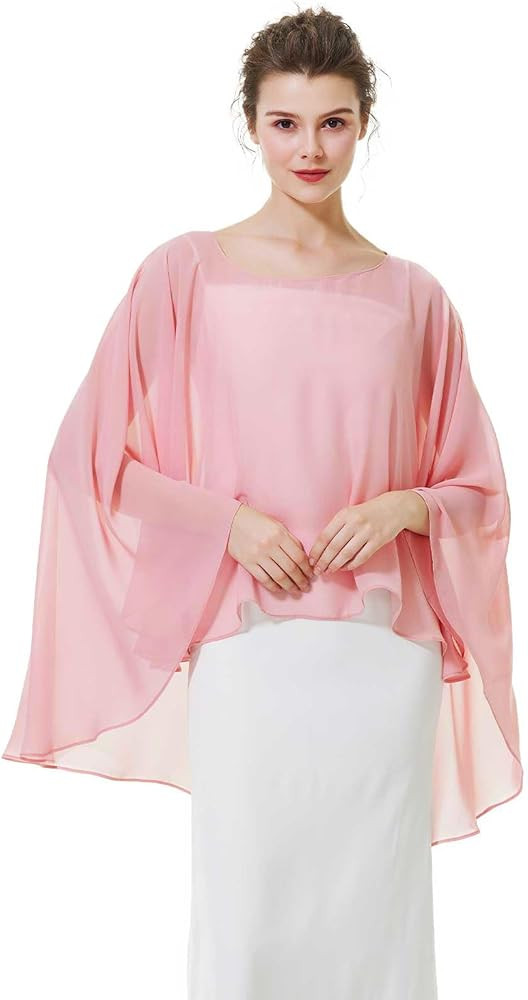 BEAUTELICATE Women Chiffon Capelet Wedding Bridal Cape Sheer Overlay Poncho Stole | Amazon (US)
