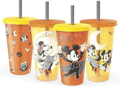 Zak Designs Disney Tumbler with Lid and Straw Set Glow-in-the-Dark Halloween Party Cups, 4pc (25o... | Amazon (US)
