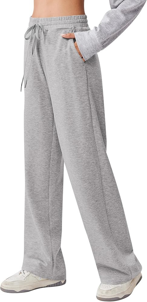 Amazon.com: PINSPARK Woman Wide Leg Sweatpants High Waisted Drawstring Sweat Pants Comfortable Wa... | Amazon (US)