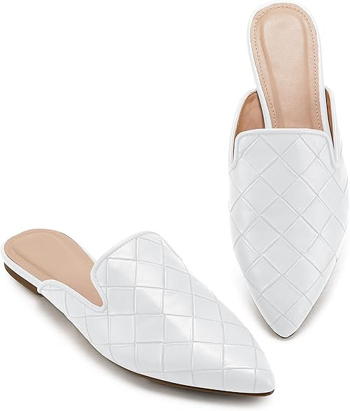 Womens Braided Pointed Toe Mules Low Heel Loafers Quilted Slip On Flats Slide Backless Cut Out Co... | Amazon (US)