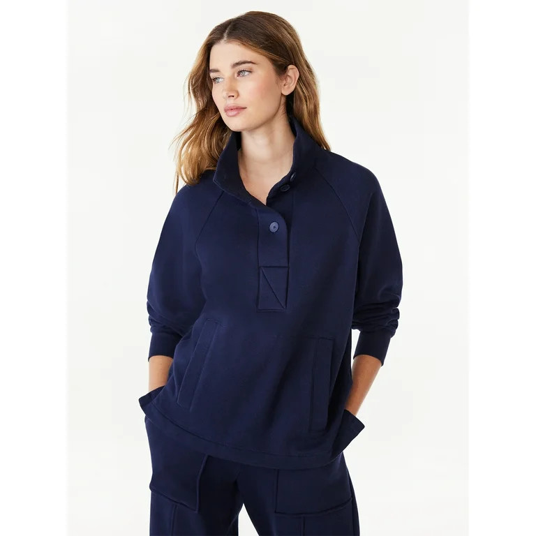 Free Assembly Women's Fleece Popover Sweatshirt with Raglan Sleeves, Size XS-XXXL - Walmart.com | Walmart (US)