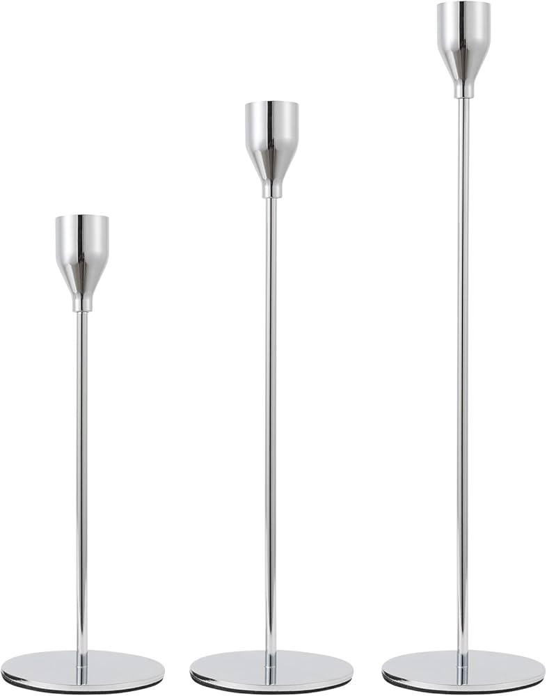 Anndason Set of 3 Silver Candlestick Holders Silver Candle Holder Taper Candle Holders Candle Hol... | Amazon (US)