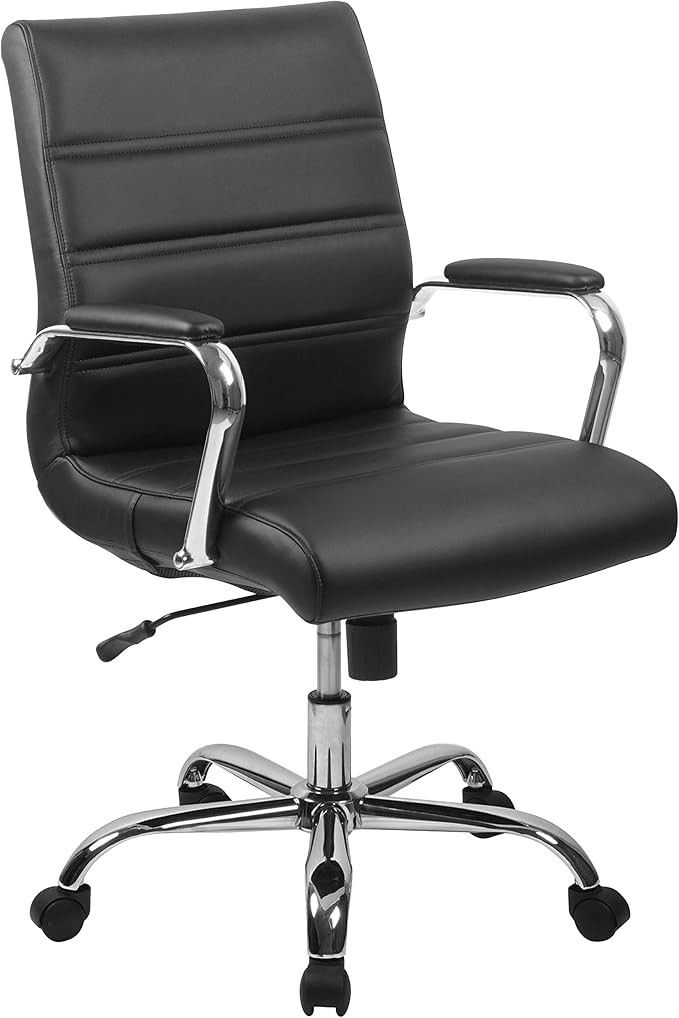 Flash Furniture Whitney Mid-Back Swivel LeatherSoft Desk Chair with Padded Seat and Armrests, Adj... | Amazon (US)