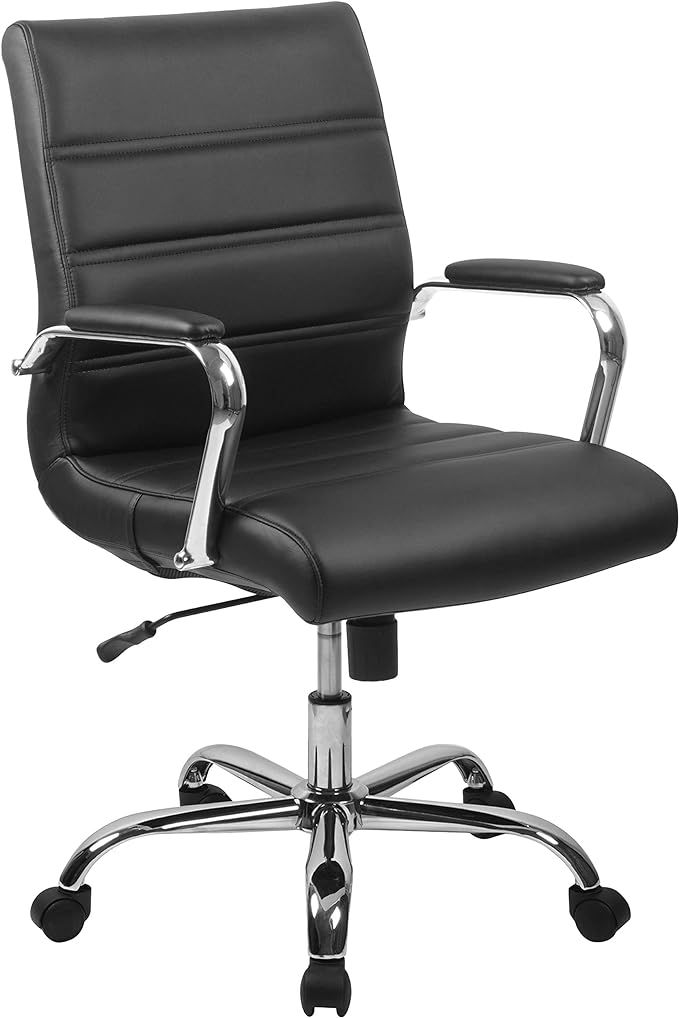 Flash Furniture Whitney Mid-Back Swivel LeatherSoft Desk Chair with Padded Seat and Armrests, Adj... | Amazon (US)