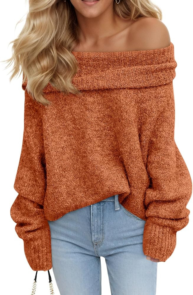 Saodimallsu Womens Off The Shoulder Sweaters Oversized Ribbed Knit Pullover | Amazon (US)