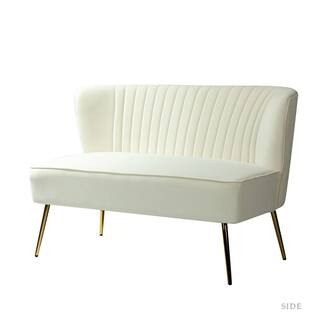 JAYDEN CREATION Carmita 47 in. Ivory Golden Base Velvet Tufted 2-Seats Loveseats Sofa SFM0140-IVO... | The Home Depot