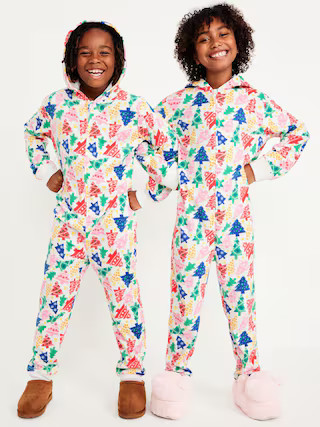 Printed Microfleece Hooded One-Piece Pajamas for Girls | Old Navy (US)
