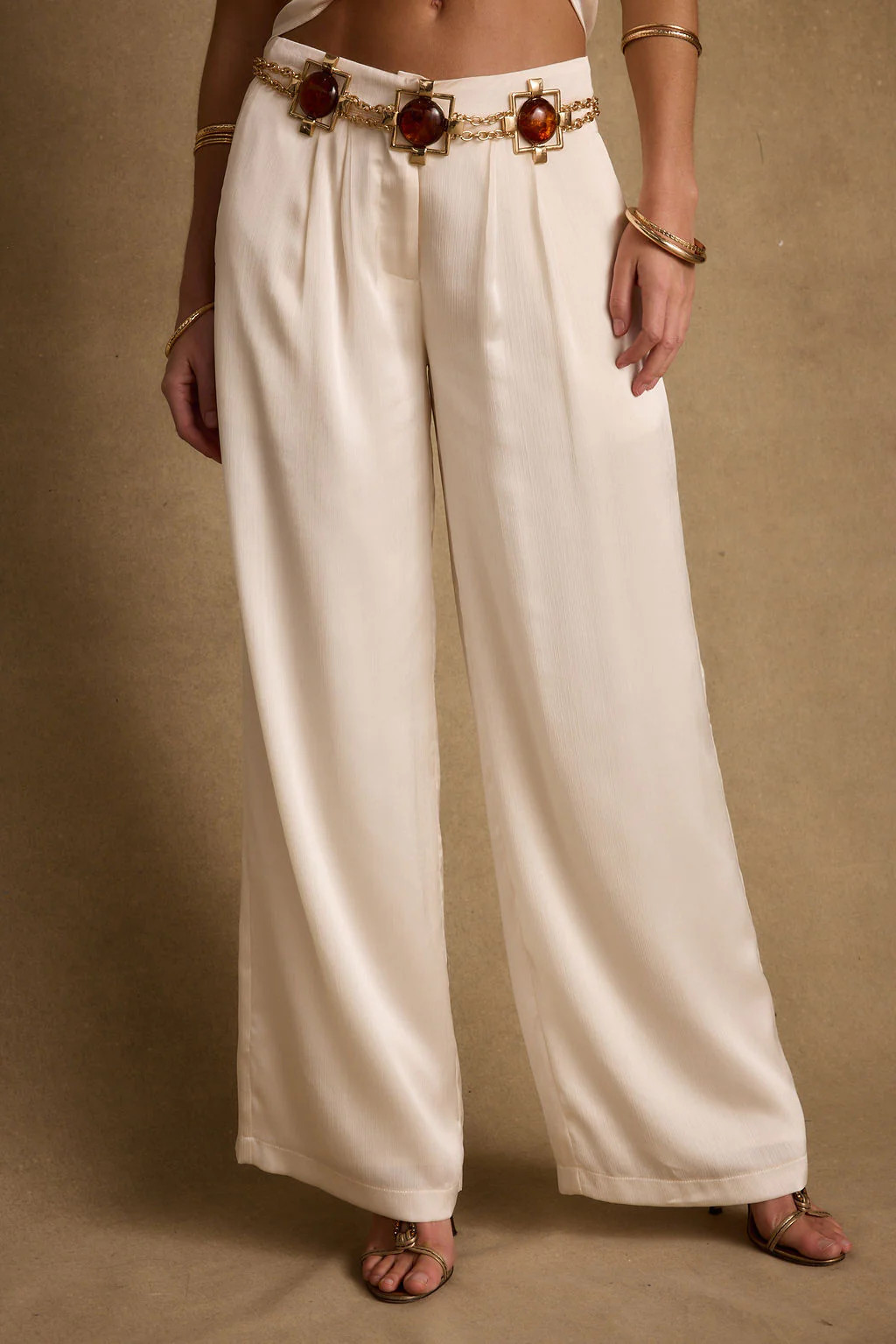 Moonlit Kiss Cream Satin Trousers | 12th Tribe