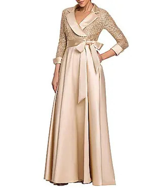 Xscape Satin Sequin Notch Lapel Collar Long Sleeve Tuxedo Ball Gown -  14 | Dillard's