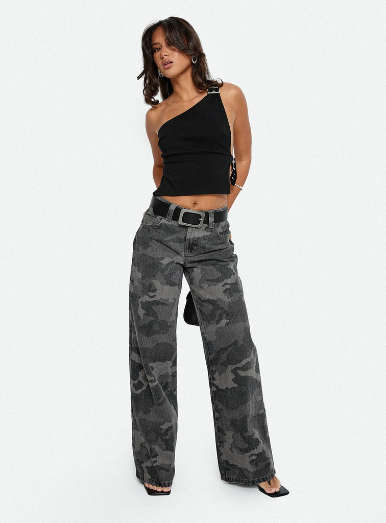 Big Talk Mid Rise Straight Leg Jeans Grey Washed Camo | Princess Polly US