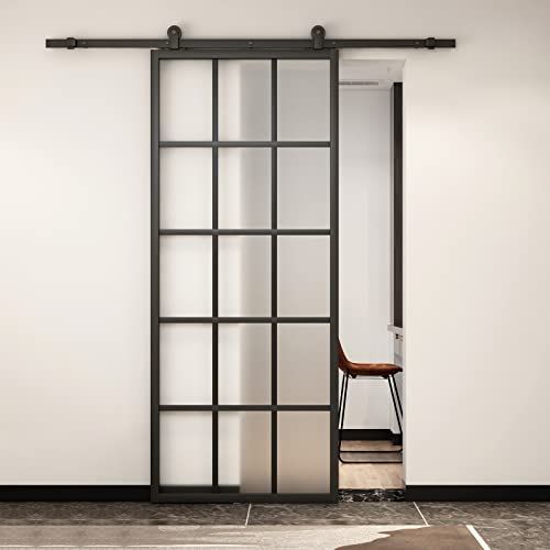 BARNSMITH 36" x84" Aluminum Glass Sliding Barn Door Panel Heavy Duty DIY Frosted Tempered Glass Door | Amazon (US)